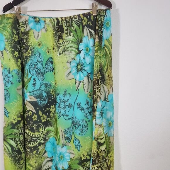 Lane Bryant Maxi Skirt Green 22 24 Floral Sheer Chiffon Fairy Ethereal Whimsical - Picture 6 of 9